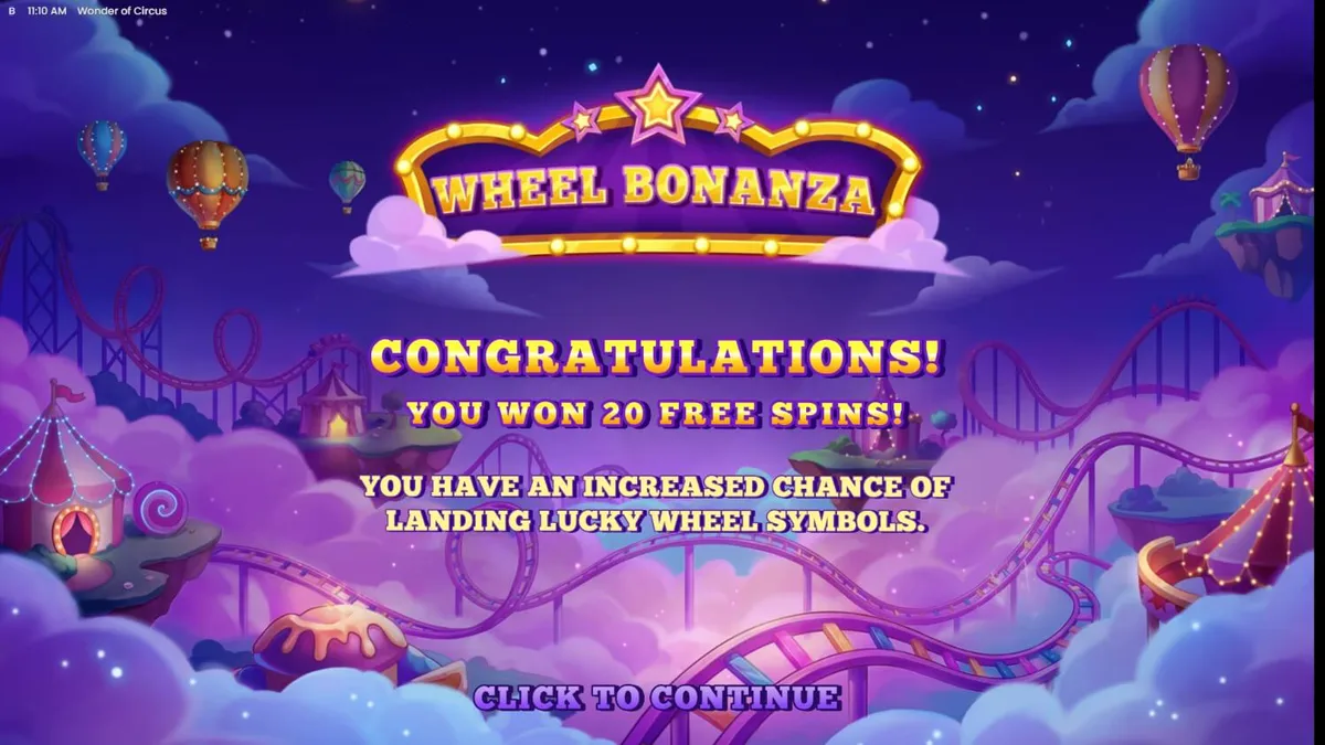 Tampilan visual slot Wonder of Circus dengan tema karnaval neon